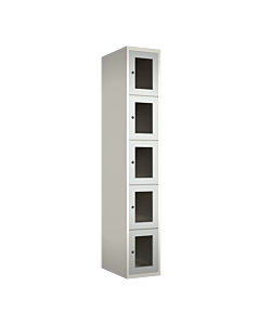 Metalen locker met 5 vakken en plexiglas deuren - H.180 x B.30 cm Wit (RAL9010) Lichtgrijs (RAL7035)