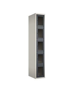 Metalen locker met 5 vakken en plexiglas deuren - H.180 x B.30 cm Wit (RAL9010) Antraciet (RAL7024)