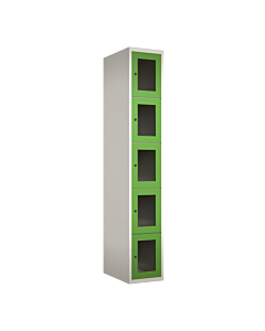 Metalen locker met 5 vakken en plexiglas deuren - H.180 x B.30 cm Wit (RAL9010) Groen (RAL6018)