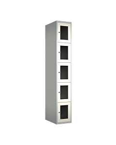 Metalen locker met 5 vakken en plexiglas deuren - H.180 x B.30 cm Lichtgrijs (RAL7035) Wit (RAL9010)