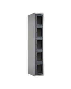 Metalen locker met 5 vakken en plexiglas deuren - H.180 x B.30 cm Lichtgrijs (RAL7035) Antraciet (RAL7024)