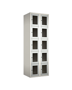 Metalen locker met 10 vakken en plexiglas deuren - H.180 x B.60 cm Wit (RAL9010) Lichtgrijs (RAL7035)