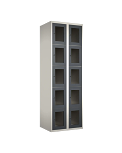 Metalen locker met 10 vakken en plexiglas deuren - H.180 x B.60 cm Wit (RAL9010) Antraciet (RAL7024)