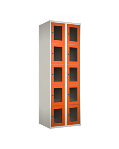 Metalen locker met 10 vakken en plexiglas deuren - H.180 x B.60 cm Wit (RAL9010) Oranje (RAL2004)