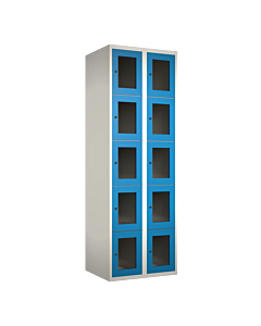Metalen locker met 10 vakken en plexiglas deuren - H.180 x B.60 cm Wit (RAL9010) Lichtblauw (RAL5015)