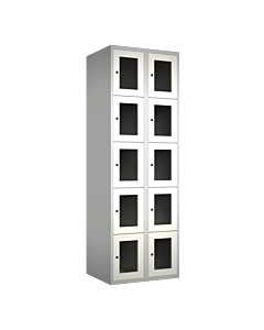Metalen locker met 10 vakken en plexiglas deuren - H.180 x B.60 cm Lichtgrijs (RAL7035) Wit (RAL9010)