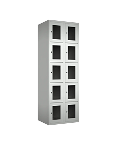 Metalen locker met 10 vakken en plexiglas deuren - H.180 x B.60 cm Lichtgrijs (RAL7035) Lichtgrijs (RAL7035)