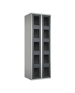 Metalen locker met 10 vakken en plexiglas deuren - H.180 x B.60 cm Lichtgrijs (RAL7035) Antraciet (RAL7024)