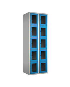 Metalen locker met 10 vakken en plexiglas deuren - H.180 x B.60 cm Lichtgrijs (RAL7035) Lichtblauw (RAL5015)