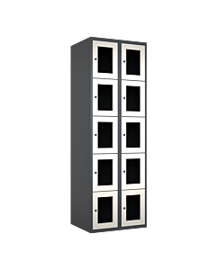 Metalen locker met 10 vakken en plexiglas deuren - H.180 x B.60 cm Antraciet (RAL7024) Wit (RAL9010)