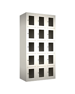 Metalen locker met 15 vakken en plexiglas deuren - H.180 x B.90 cm Wit (RAL9010) Wit (RAL9010)