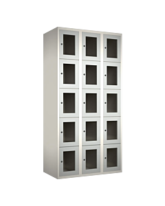 Metalen locker met 15 vakken en plexiglas deuren - H.180 x B.90 cm Wit (RAL9010) Lichtgrijs (RAL7035)