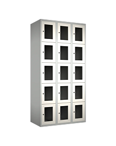 Metalen locker met 15 vakken en plexiglas deuren - H.180 x B.90 cm Lichtgrijs (RAL7035) Wit (RAL9010)