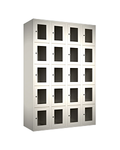 Metalen locker met 20 vakken en plexiglas deuren - H.180 x B.120 cm Wit (RAL9010) Wit (RAL9010)