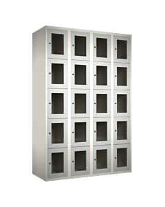 Metalen locker met 20 vakken en plexiglas deuren - H.180 x B.120 cm Wit (RAL9010) Lichtgrijs (RAL7035)
