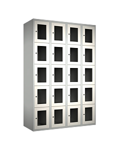 Metalen locker met 20 vakken en plexiglas deuren - H.180 x B.120 cm Lichtgrijs (RAL7035) Wit (RAL9010)