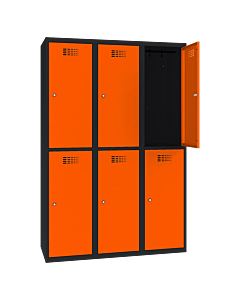 Halfhoge locker voor 6 personen met legbord en kledingroede + 3 kledinghaken - breed model - H.180 x B.120 cm