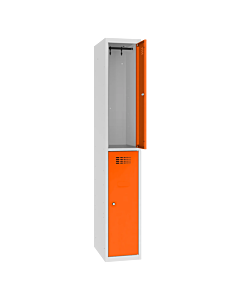 Halfhoge lockerkast voor 2 personen met legbord en kledingroede + 3 kledinghaken - H.180 x B.30 cm Lichtgrijs (RAL7035) Zuiver oranje (RAL2004)