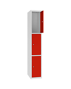 Metalen locker met 3 vakken - H.180 x B.30 cm Lichtgrijs (RAL7035) Verkeersrood (RAL3020)