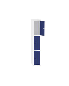Metalen locker met 3 vakken - H.180 x B.30 cm Zuiver wit (RAL9010) Gentiaanblauw (RAL5010)