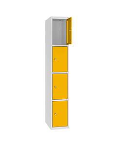 Metalen locker met 4 vakken - H.180 x B.30 cm Lichtgrijs (RAL7035) Verkeersgeel (RAL1023)