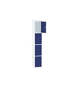 Metalen locker met 4 vakken - H.180 x B.30 cm Zuiver wit (RAL9010) Gentiaanblauw (RAL5010)