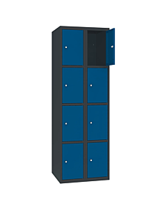 Metalen locker met 8 vakken - H.180 x B.60 cm Antracietgrijs (RAL7016) Gentiaanblauw (RAL5010)