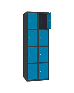 Metalen locker met 8 vakken - H.180 x B.60 cm Antracietgrijs (RAL7016) Lichtblauw (RAL5012)