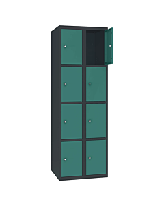 Metalen locker met 8 vakken - H.180 x B.60 cm Antracietgrijs (RAL7016) Mintturquoise (RAL6033)