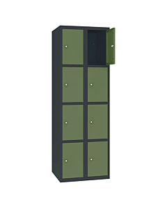 Metalen locker met 8 vakken - H.180 x B.60 cm Antracietgrijs (RAL7016) Resedagroen (RAL6011)