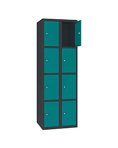Metalen locker met 8 vakken - H.180 x B.60 cm Antracietgrijs (RAL7016) Turkooisblauw (RAL5018)