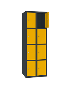 Metalen locker met 8 vakken - H.180 x B.60 cm Antracietgrijs (RAL7016) Verkeersgeel (RAL1023)