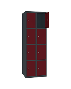 Metalen locker met 8 vakken - H.180 x B.60 cm Antracietgrijs (RAL7016) Wijnrood (RAL3005)