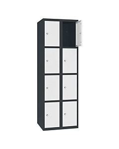 Metalen locker met 8 vakken - H.180 x B.60 cm Antracietgrijs (RAL7016) Zuiver wit (RAL9010)