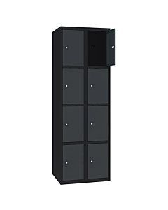 Metalen locker met 8 vakken - H.180 x B.60 cm Gitzwart (RAL9005) Antracietgrijs (RAL7016)