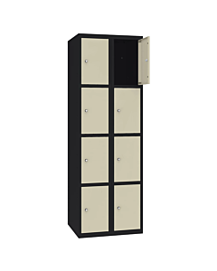 Metalen locker met 8 vakken - H.180 x B.60 cm Gitzwart (RAL9005) Kiezelgrijs (RAL7032)
