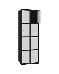Metalen locker met 8 vakken - H.180 x B.60 cm Gitzwart (RAL9005) Lichtgrijs (RAL7035)