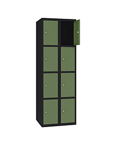Metalen locker met 8 vakken - H.180 x B.60 cm Gitzwart (RAL9005) Resedagroen (RAL6011)