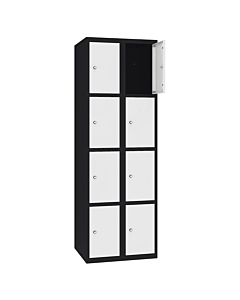 Metalen locker met 8 vakken - H.180 x B.60 cm Gitzwart (RAL9005) Zuiver wit (RAL9010)