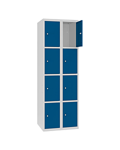 Metalen locker met 8 vakken - H.180 x B.60 cm Lichtgrijs (RAL7035) Gentiaanblauw (RAL5010)
