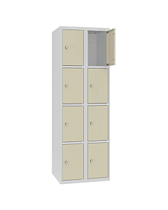 Metalen locker met 8 vakken - H.180 x B.60 cm Lichtgrijs (RAL7035) Kiezelgrijs (RAL7032)