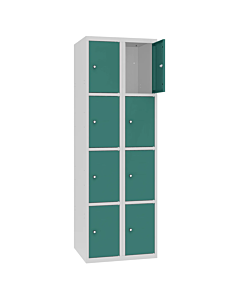 Metalen locker met 8 vakken - H.180 x B.60 cm Lichtgrijs (RAL7035) Mintturquoise (RAL6033)