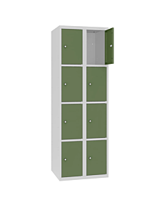 Metalen locker met 8 vakken - H.180 x B.60 cm Lichtgrijs (RAL7035) Resedagroen (RAL6011)