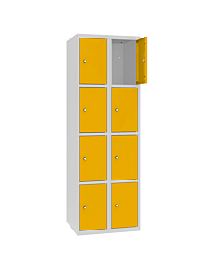 Metalen locker met 8 vakken - H.180 x B.60 cm Lichtgrijs (RAL7035) Verkeersgeel (RAL1023)