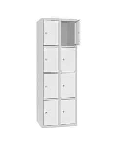 Metalen locker met 8 vakken - H.180 x B.60 cm Lichtgrijs (RAL7035) Zuiver wit (RAL9010)
