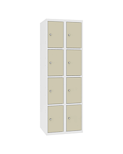 Metalen locker met 8 vakken - H.180 x B.60 cm Zuiver wit (RAL9010) Kiezelgrijs (RAL7032)