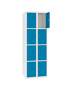 Metalen locker met 8 vakken - H.180 x B.60 cm Zuiver wit (RAL9010) Lichtblauw (RAL5012)