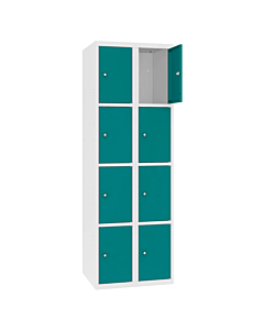 Metalen locker met 8 vakken - H.180 x B.60 cm Zuiver wit (RAL9010) Turkooisblauw (RAL5018)