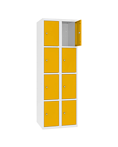Metalen locker met 8 vakken - H.180 x B.60 cm Zuiver wit (RAL9010) Verkeersgeel (RAL1023)