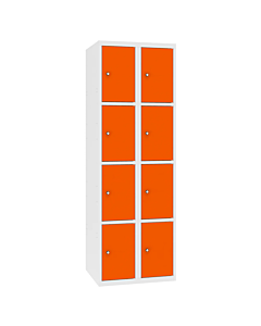 Metalen locker met 8 vakken - H.180 x B.60 cm Zuiver wit (RAL9010) Zuiver oranje (RAL2004)